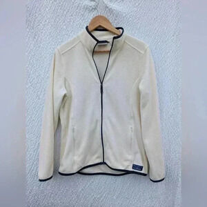 L.L.Bean Women's Fleece Full-Zip-Up Long-Sleeve Jacket Cream/Blue Color Size Med